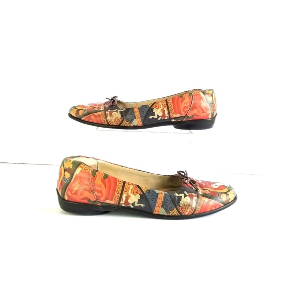 ICON Women's Multicolor Printed Leather Flats Sz 8 Art To Wear Casual Bow - Picture 6 of 14